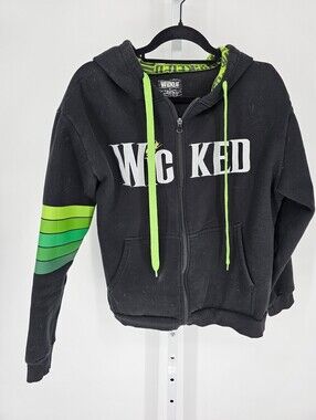Wicked Broadway Musical Mens Sz M Full Zip Up Hoodie Black Bright Green